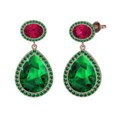Lupine Küpe - Yeşil kuvars ve rodolit garnet 8 ayar rose altın küpe #y5yqzp