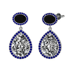 Lupine Küpe - Beyaz zirkon, siyah zirkon ve lab safir 14 ayar beyaz altın küpe #ymydmc