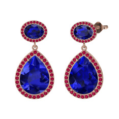 Lab safir ve rodolit garnet 925 ayar rose altın kaplama gümüş küpe