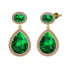 Yeşil kuvars ve pembe kuvars 8 ayar altın küpe