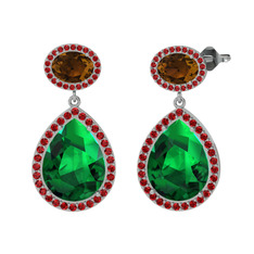 Yeşil kuvars, dumanlı kuvars ve garnet 14 ayar beyaz altın küpe