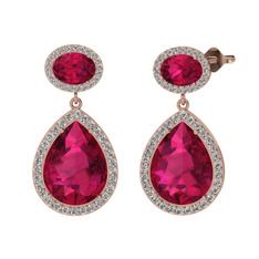 Rodolit garnet ve beyaz zirkon 14 ayar rose altın küpe