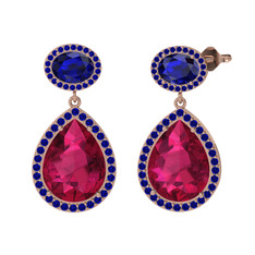 Rodolit garnet ve lab safir 18 ayar rose altın küpe