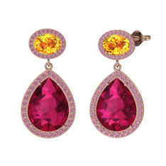 Lupine Küpe - Rodolit garnet, sitrin ve pembe kuvars 925 ayar rose altın kaplama gümüş küpe #zhntsu