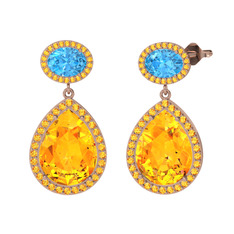 Sitrin ve akuamarin 18 ayar rose altın küpe