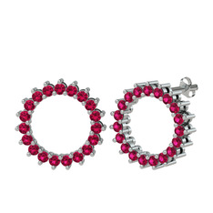 Rodolit garnet 18 ayar beyaz altın küpe