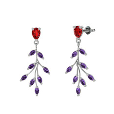 Dentale Yaprak Küpe - Garnet ve ametist 14 ayar beyaz altın küpe #10tp64e