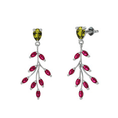 Peridot ve rodolit garnet 14 ayar beyaz altın küpe