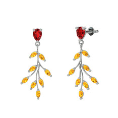 Garnet ve sitrin 925 ayar gümüş küpe