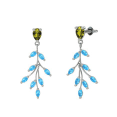 Dentale Yaprak Küpe - Peridot ve akuamarin 8 ayar beyaz altın küpe #11qlmhb