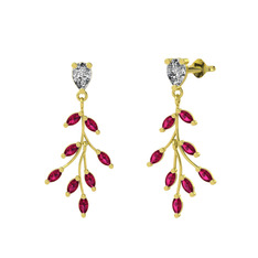 Swarovski ve rodolit garnet 8 ayar altın küpe