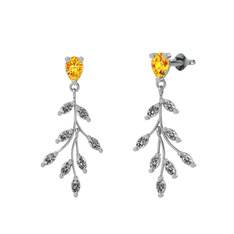 Sitrin ve swarovski 14 ayar beyaz altın küpe