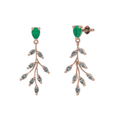 Dentale Yaprak Küpe - Kök zümrüt ve swarovski 14 ayar rose altın küpe #13p2h37