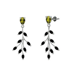 Dentale Yaprak Küpe - Peridot ve siyah zirkon 18 ayar beyaz altın küpe #16ogpam