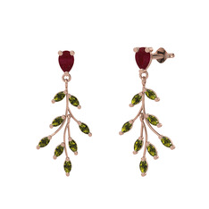 Kök yakut ve peridot 18 ayar rose altın küpe
