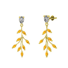 Dentale Yaprak Küpe - Swarovski ve sitrin 8 ayar altın küpe #177dqaz