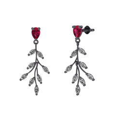 Dentale Yaprak Küpe - Rodolit garnet ve swarovski 925 ayar siyah rodyum kaplama gümüş küpe #17qkn8g