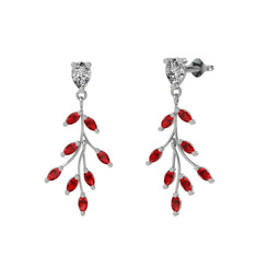 Swarovski ve garnet 8 ayar beyaz altın küpe
