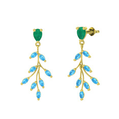 Kök zümrüt ve akuamarin 14 ayar altın küpe