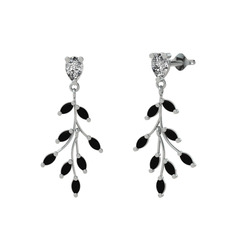 Dentale Yaprak Küpe - Beyaz zirkon ve siyah zirkon 14 ayar beyaz altın küpe #19fkd53