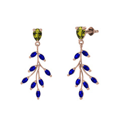 Peridot ve lab safir 8 ayar rose altın küpe