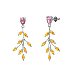 Pembe kuvars ve sitrin 925 ayar gümüş küpe