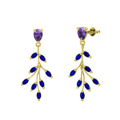 Dentale Yaprak Küpe - Ametist ve lab safir 8 ayar altın küpe #1byvnz0