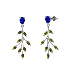 Lab safir ve peridot 14 ayar beyaz altın küpe
