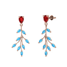 Garnet ve akuamarin 14 ayar rose altın küpe