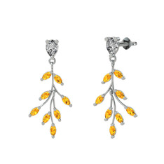 Dentale Yaprak Küpe - Beyaz zirkon ve sitrin 18 ayar beyaz altın küpe #1chg93a