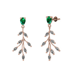 Yeşil kuvars ve swarovski 18 ayar rose altın küpe