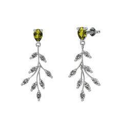 Peridot ve swarovski 8 ayar beyaz altın küpe