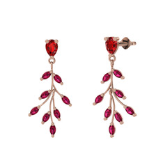 Dentale Yaprak Küpe - Garnet ve rodolit garnet 925 ayar rose altın kaplama gümüş küpe #1dmg3v0