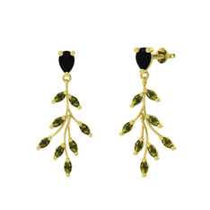Siyah zirkon ve peridot 14 ayar altın küpe