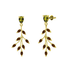 Dentale Yaprak Küpe - Peridot ve dumanlı kuvars 925 ayar altın kaplama gümüş küpe #1dr02is