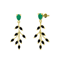 Kök zümrüt ve siyah zirkon 925 ayar altın kaplama gümüş küpe