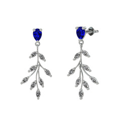 Dentale Yaprak Küpe - Lab safir ve swarovski 14 ayar beyaz altın küpe #1fsdqf2