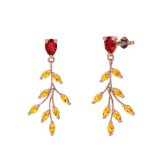 Dentale Yaprak Küpe - Garnet ve sitrin 18 ayar rose altın küpe #1ftcng4