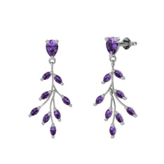 Dentale Yaprak Küpe - Ametist 14 ayar beyaz altın küpe #1fw3cat