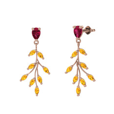 Dentale Yaprak Küpe - Rodolit garnet ve sitrin 925 ayar rose altın kaplama gümüş küpe #1g3b8j6