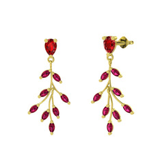 Dentale Yaprak Küpe - Garnet ve rodolit garnet 18 ayar altın küpe #1g60726