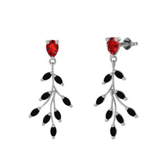 Garnet ve siyah zirkon 14 ayar beyaz altın küpe