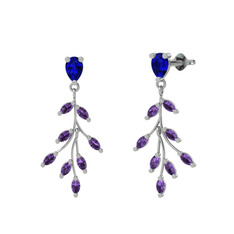 Dentale Yaprak Küpe - Lab safir ve ametist 14 ayar beyaz altın küpe #1kjqinc