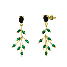 Dentale Yaprak Küpe - Siyah zirkon ve yeşil kuvars 925 ayar altın kaplama gümüş küpe #1m9kzvx