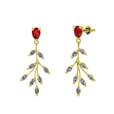 Garnet ve beyaz zirkon 8 ayar altın küpe