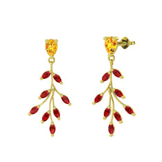 Dentale Yaprak Küpe - Sitrin ve garnet 14 ayar altın küpe #1p38g7q