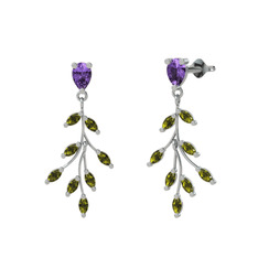 Dentale Yaprak Küpe - Ametist ve peridot 14 ayar beyaz altın küpe #1pleuei