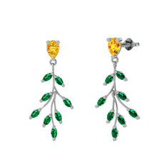 Sitrin ve yeşil kuvars 925 ayar gümüş küpe