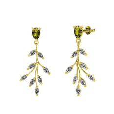 Dentale Yaprak Küpe - Peridot ve beyaz zirkon 18 ayar altın küpe #1shk51u