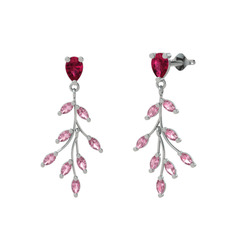Rodolit garnet ve pembe kuvars 8 ayar beyaz altın küpe
